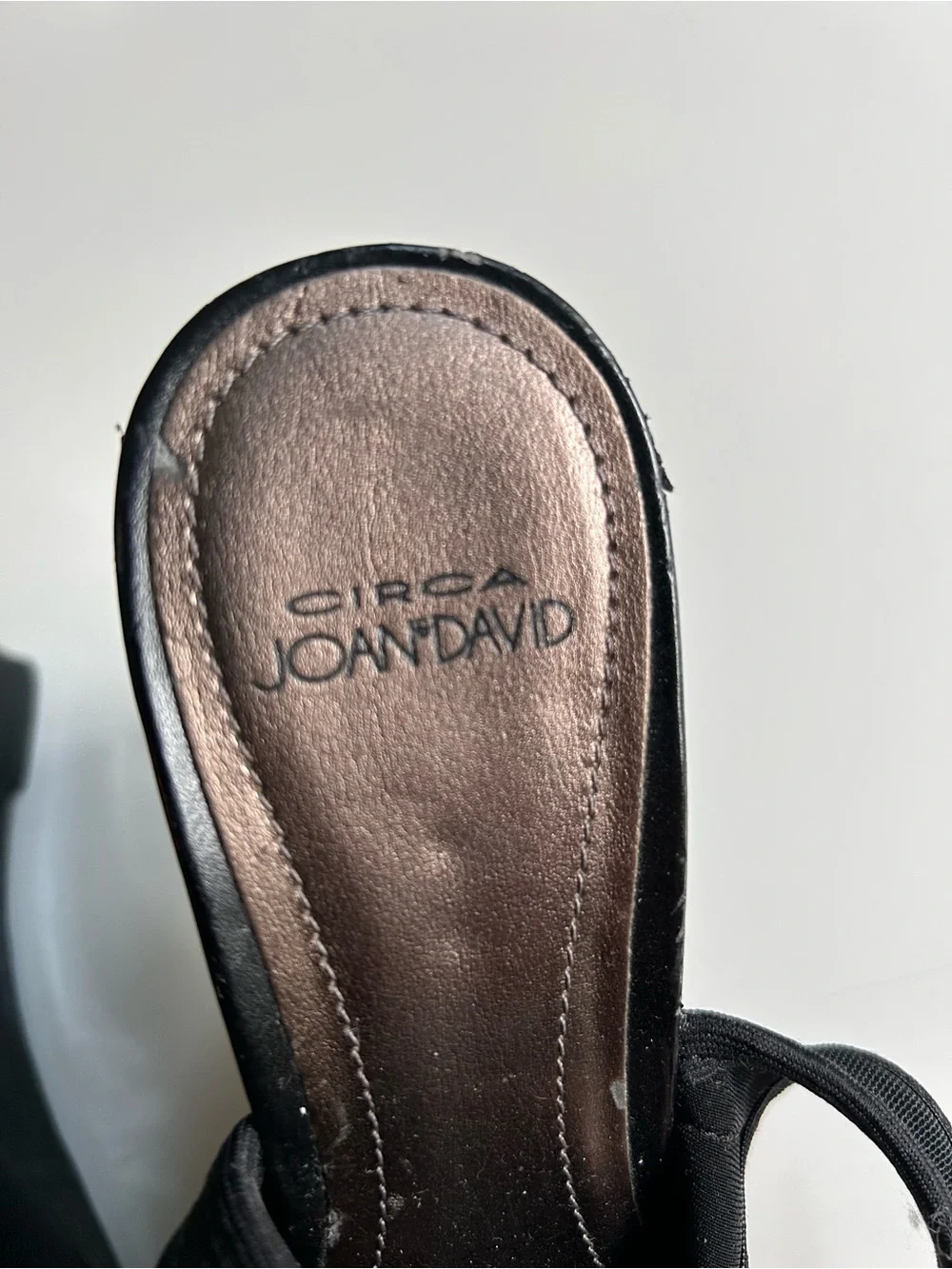 Joan & David Black Wedge HeelPeep-Toe Slingbacks; Microfibre Breathable Straps